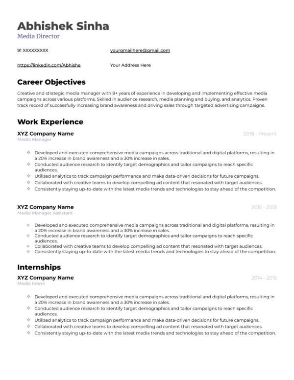 CV for not pink template