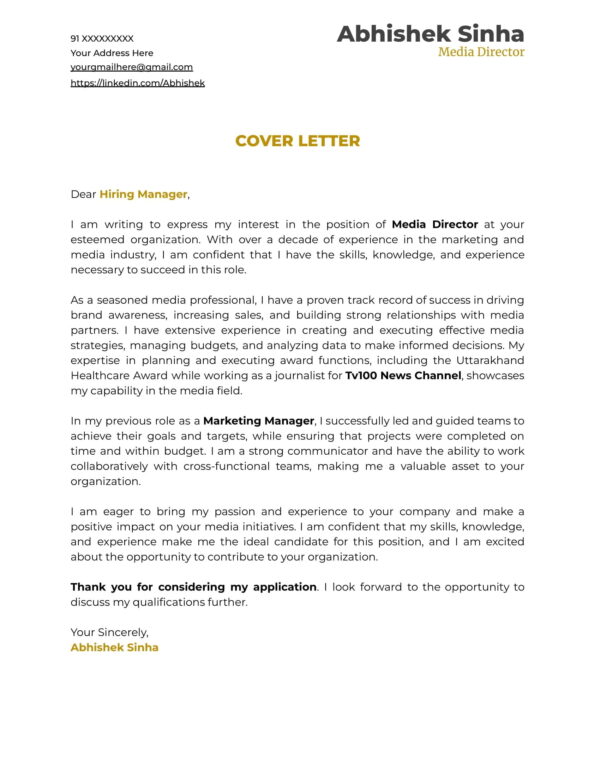 Cover Letter Template for Simple Orange