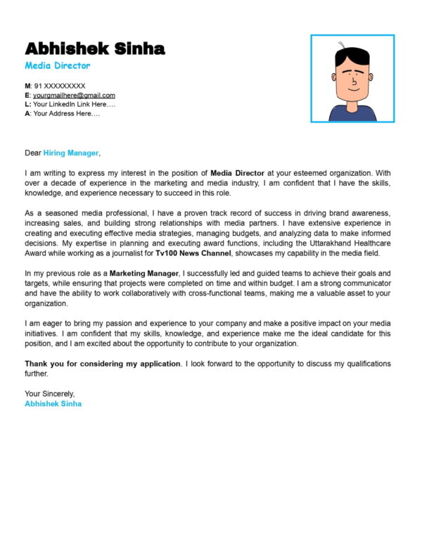 Cover Letter for Perfect Blue ICY template
