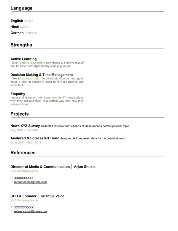 Extra Sections CV for Green Tea Template