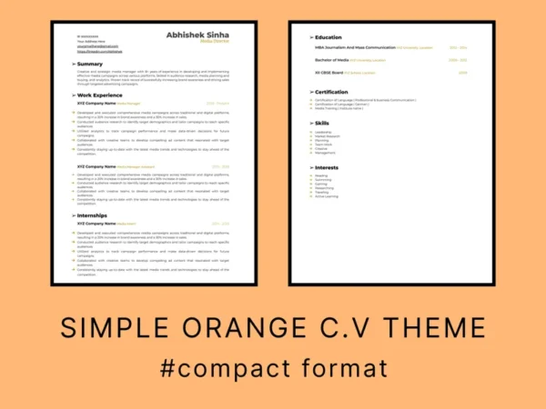 Simple Orange C.V Template Thumbnail
